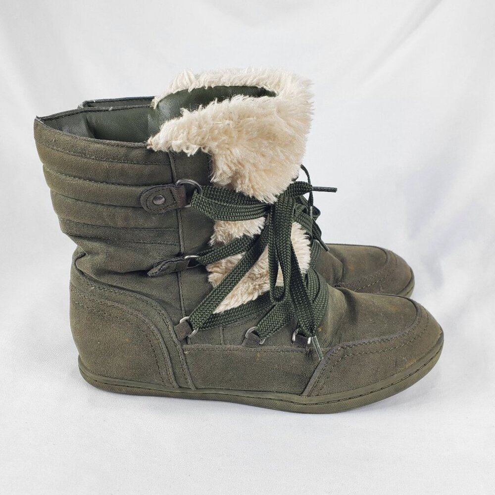 Guess Olive Green Faux Fur Lined Winter Boots